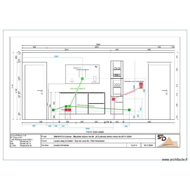 Plan  électrique mur séjour. Plan de 0 pièce et 0 m2