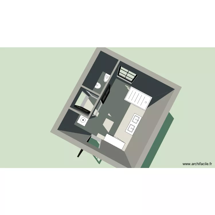 SDB. Plan de 3 Pièces et 11 m²