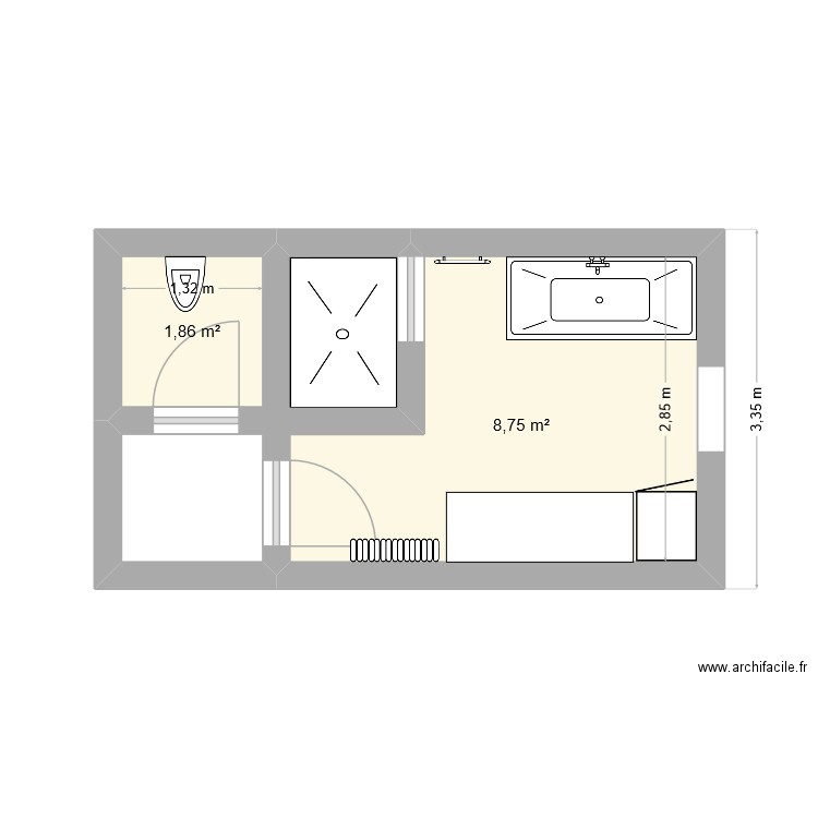 salle de bain. Plan de 2 pièces et 11 m2
