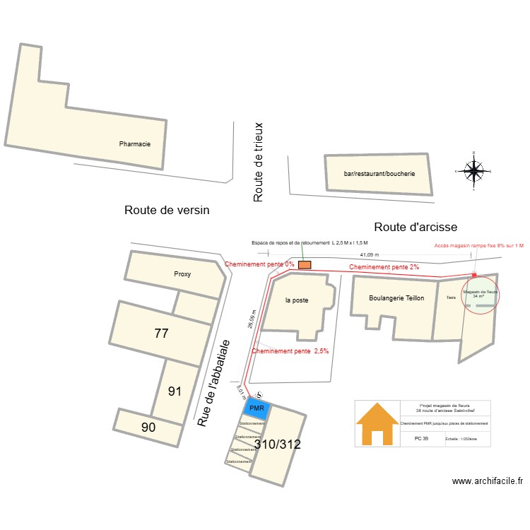 PC 39 Cheminement PMR. Plan de 14 pièces et 1635 m2
