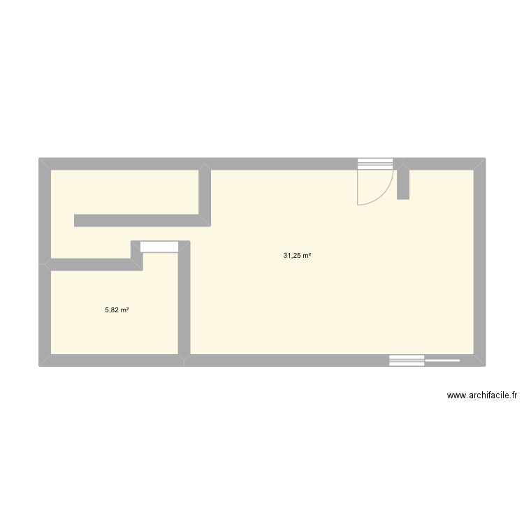 Maison interieur 1 etage. Plan de 2 pièces et 37 m2