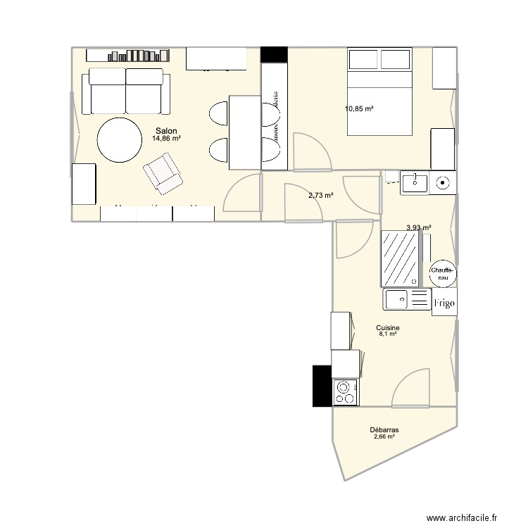 cha2. Plan de 6 pièces et 43 m2