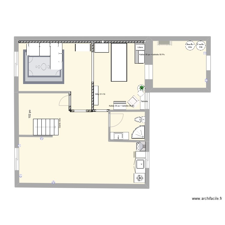 10546 Salon. Plan de 4 pièces et 74 m2