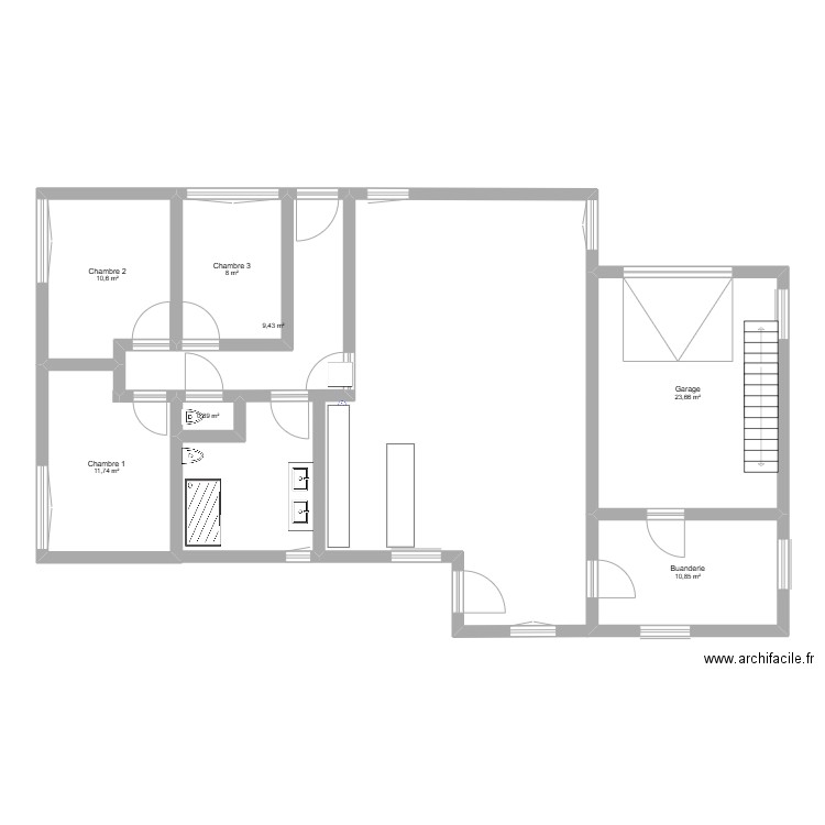 Bunga 3 ch.. Plan de 7 pièces et 75 m2