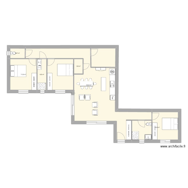 Pénestin 3. Plan de 6 pièces et 100 m2