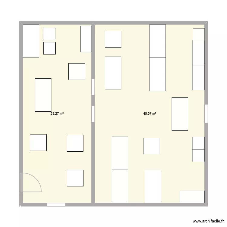 Salle des personnels Ex.1. Plan de 2  et 73 m²