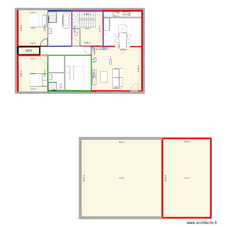 projet maison. Plan de 7 pièces et 185 m2