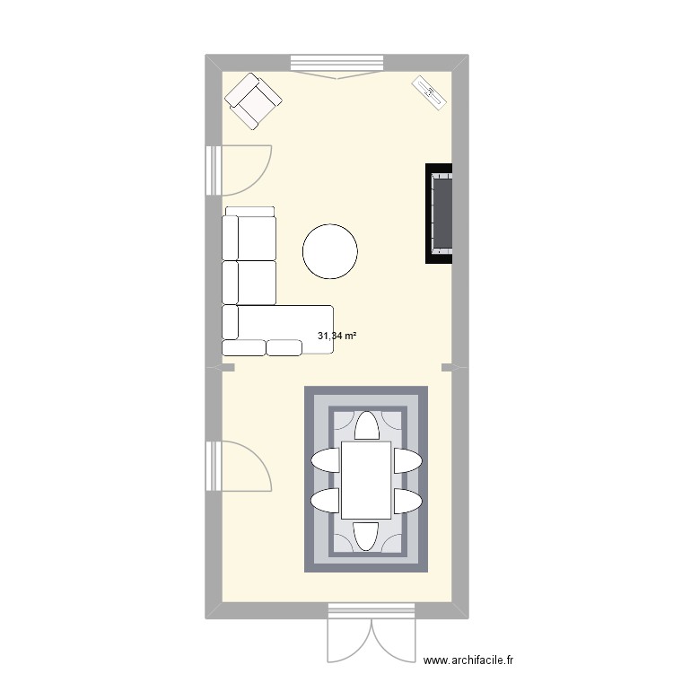 Salon RDC. Plan de 1 pièce et 31 m2