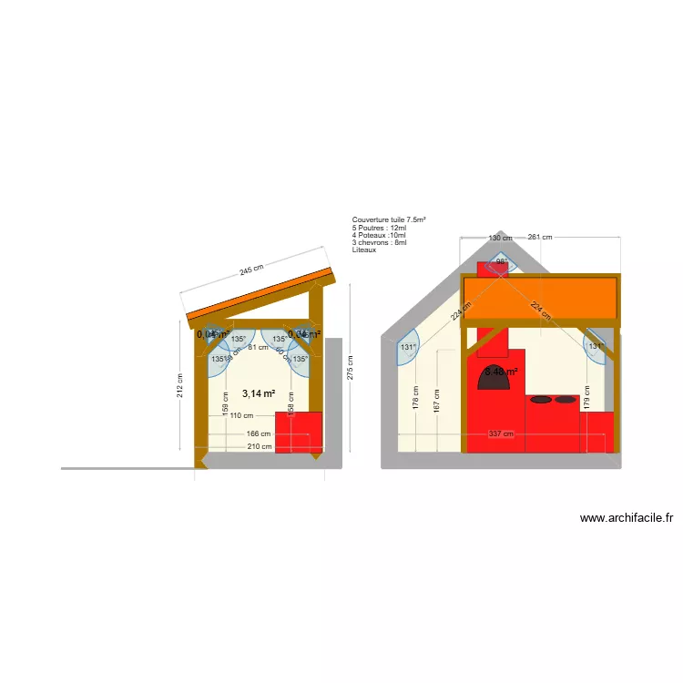 Fogao a lenha. Plan de 4  et 12 m²