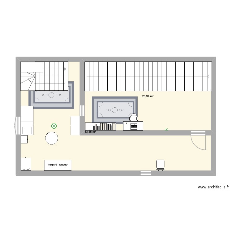 étage 1. Plan de 2 pièces et 59 m2