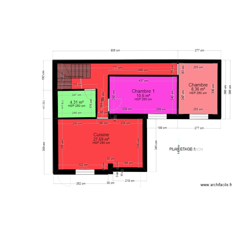 ETAGE PRESENT FUTUR 1. Plan de 10 pièces et 102 m2