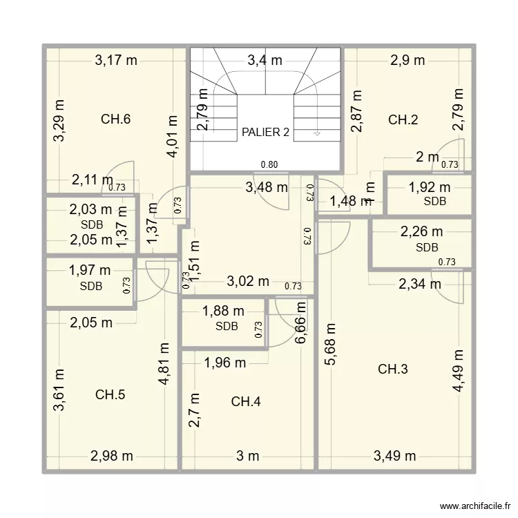 ETAGE 2 AVEC DIMENSIONS. Plan de 9  et 88 m²