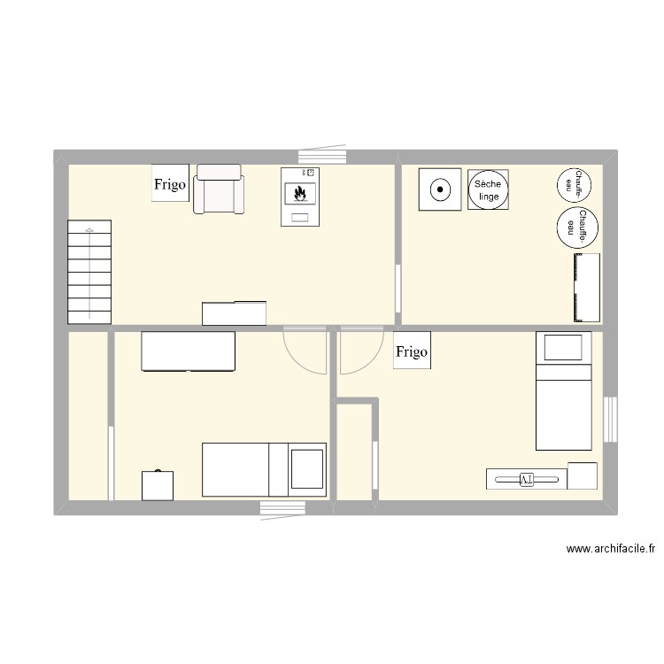 sous sol. Plan de 3 pièces et 60 m2
