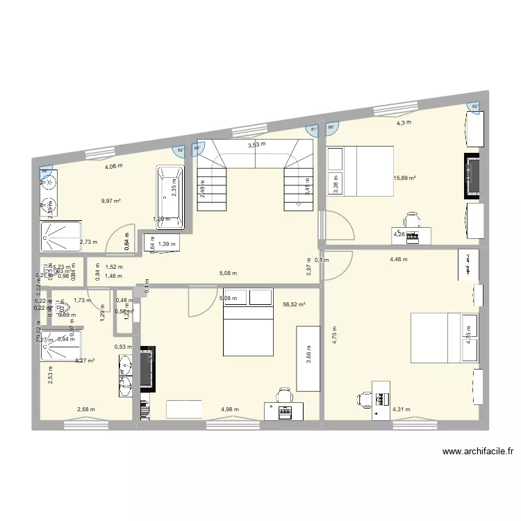 DH - 2eme etage 10/05/26V2. Plan de 7  et 92 m²