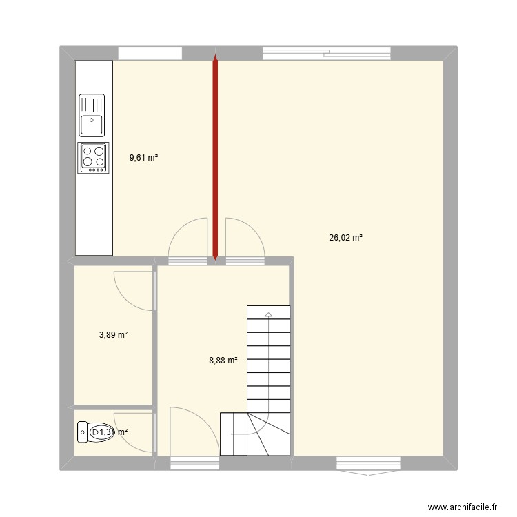 RdeC Sandrine. Plan de 5 pièces et 50 m2