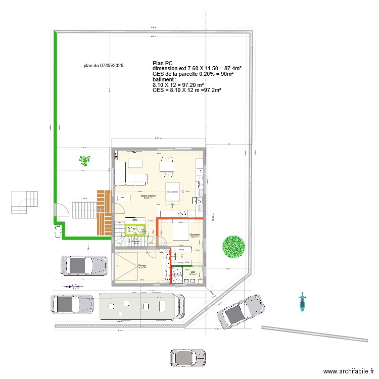 12.2 etage chambre nord plan du 07 05 2025. Plan de 13 pièces et 170 m2