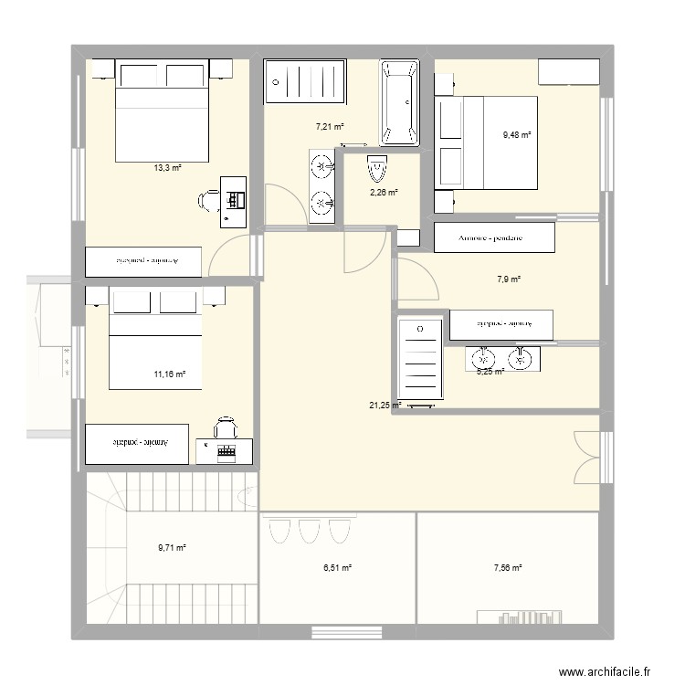 La peyrade. Plan de 5 pièces et 105 m2