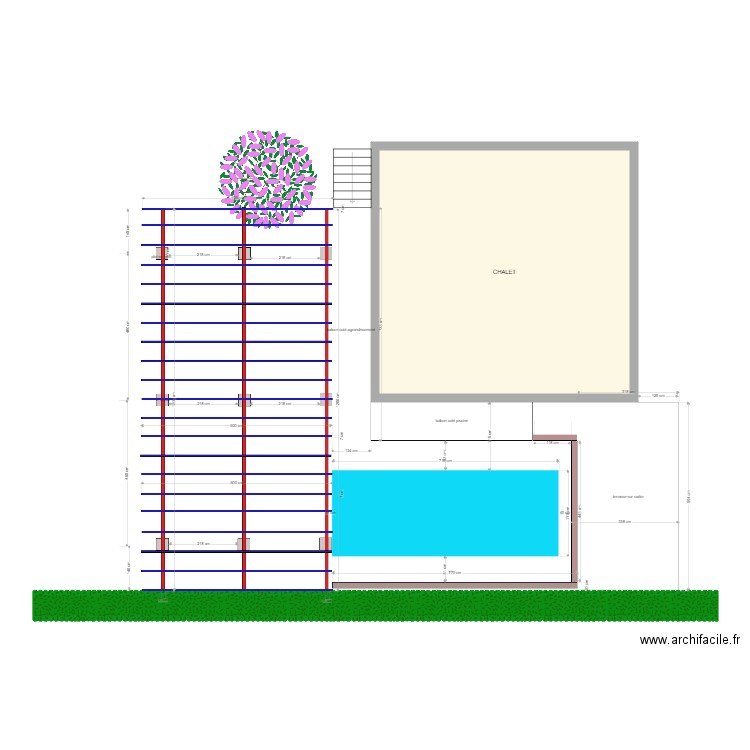 projet terrasse 1V4. Plan de 1 pièce et 60 m2