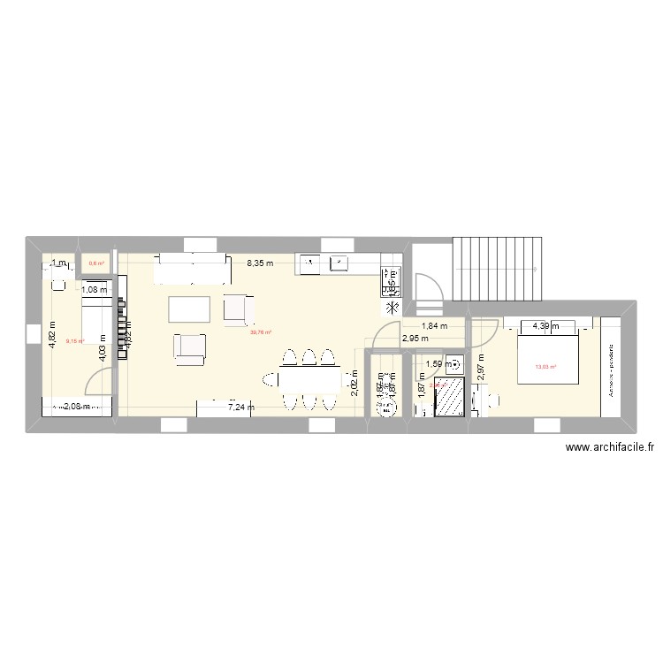 V3 Arthur. Plan de 6 pièces et 67 m2