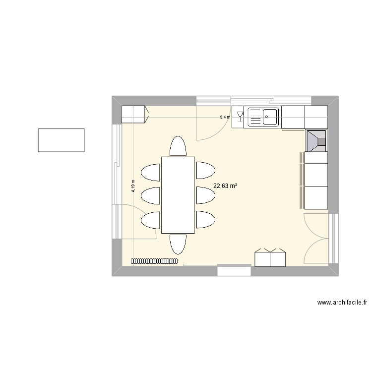Cuisine. Plan de 1 pièce et 23 m2
