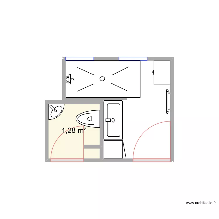 salle de bain. Plan de 1 et 1 m² salle de bain. Plan de 1 et 1 m²