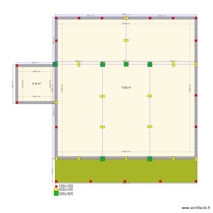 9 на 9 сваи. Plan de 3 pièces et 93 m2
