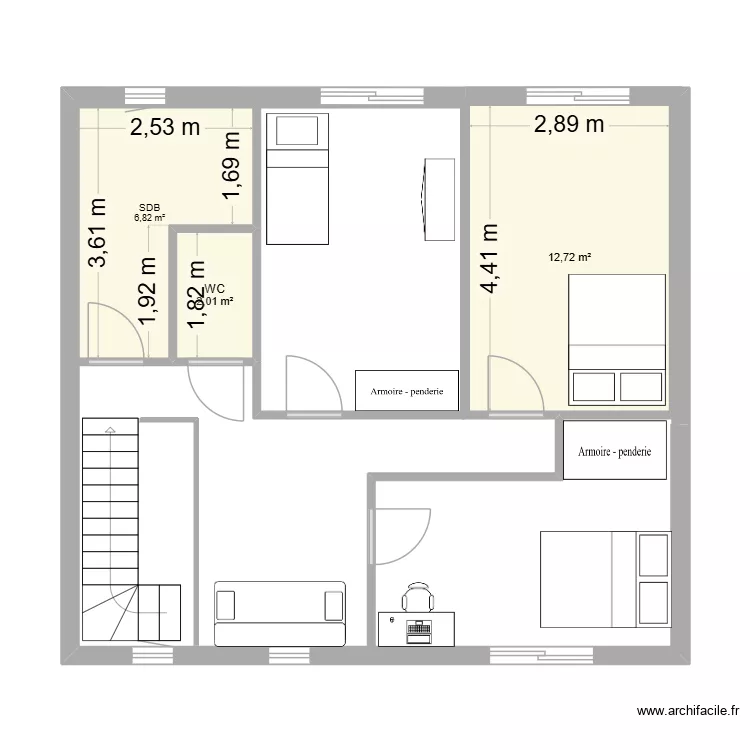 plan &eacute;tage 2. Plan de 3  et 22 m²