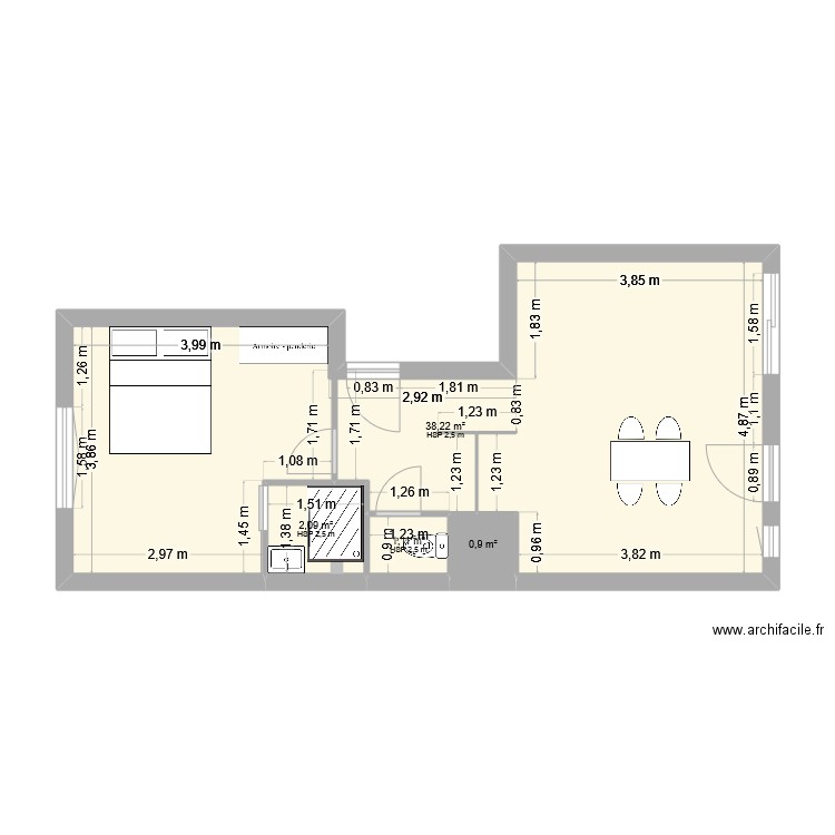 Rénovation RDJ BAILLE agencement. Plan de 4 pièces et 42 m2