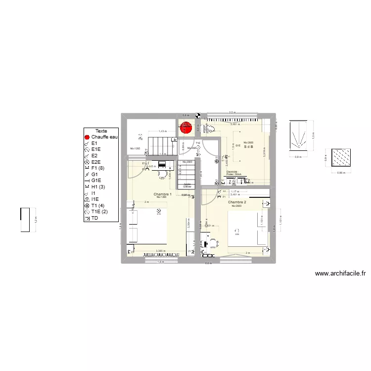 Lessines 1/2 Etage + Etage V1. Plan de 4  et 36 m²