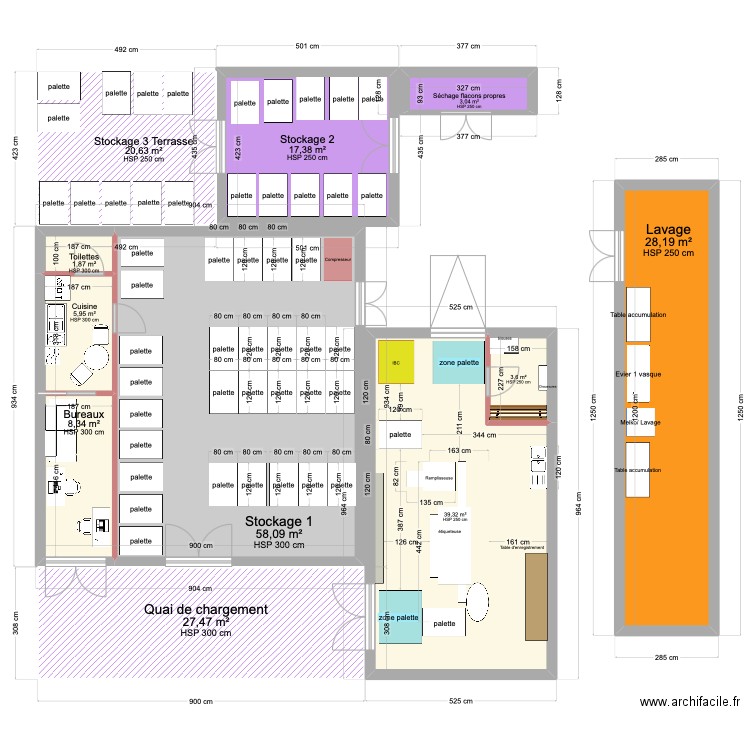 Plan atelier RE'FLACON 12_24. Plan de 11 pièces et 214 m2