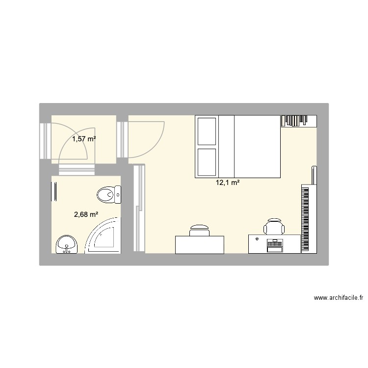 studio bastille. Plan de 3 pièces et 16 m2