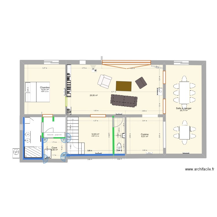 RDJ Hendaye. Plan de 6 pièces et 87 m2