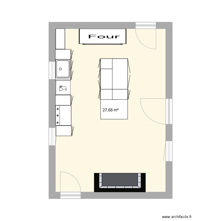 cuisine. Plan de 1 pièce et 28 m2