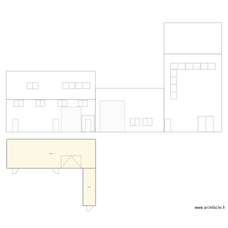 Plan facade extrusion SAS. Plan de 2 pièces et 78 m2