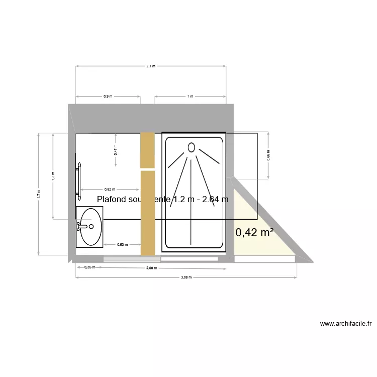 SDB 2. Plan de 1  et 0 m²