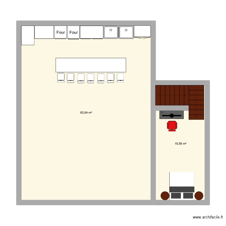 cave. Plan de 2 pièces et 79 m2