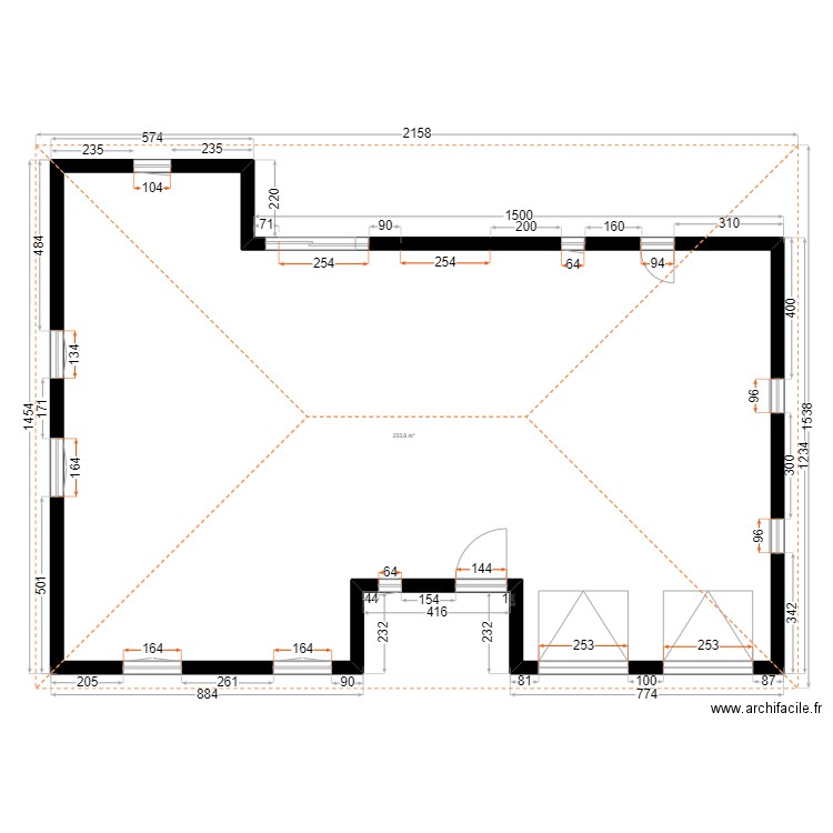 plan maison n21. Plan de 1 pièce et 234 m2