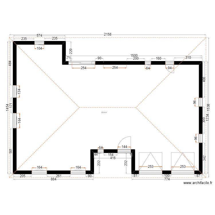 plan maison n21. Plan de 1 pièce et 234 m2