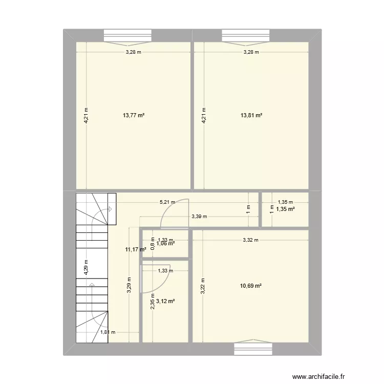 Etage Belmont. Plan de 7 Pièces et 55 m²