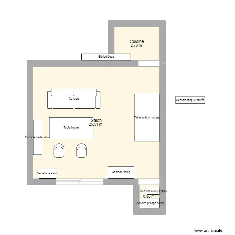 Maman, projet salon. Plan de 3 pièces et 29 m2
