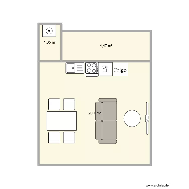 rdc. Plan de 3 Pièces et 26 m² rdc. Plan de 3 Pièces et 26 m²