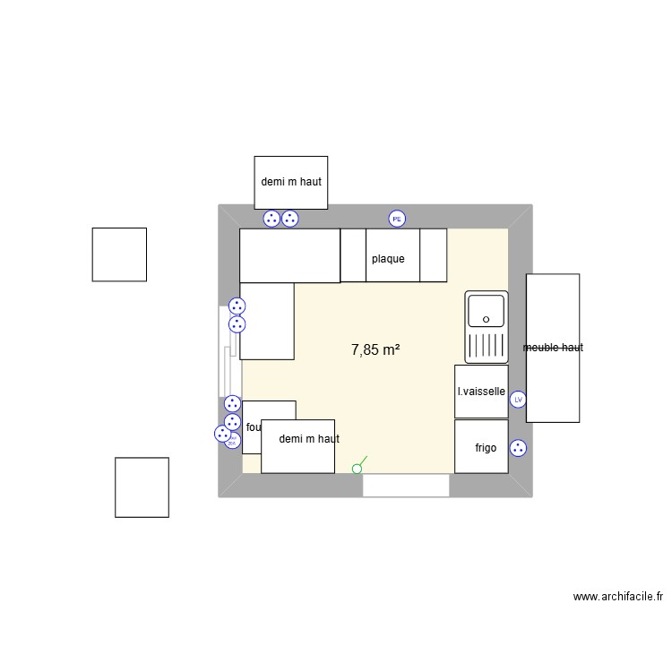 cuisine. Plan de 1 pièce et 8 m2