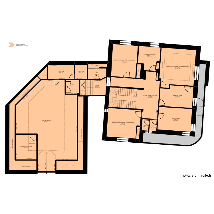 Tarbes 9 R+2. Plan de 26 pièces et 297 m2