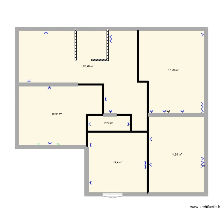 Electricité Etage. Plan de 6 pièces et 90 m2