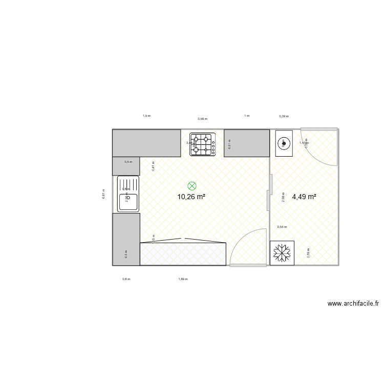 Cuisine 2. Plan de 2 pièces et 15 m2