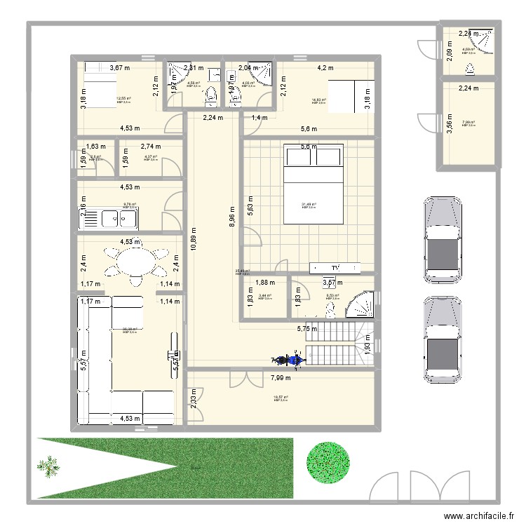 Projet Lawan. Plan de 15 pièces et 197 m2