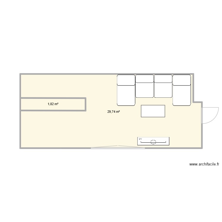 salon. Plan de 2 pièces et 32 m2