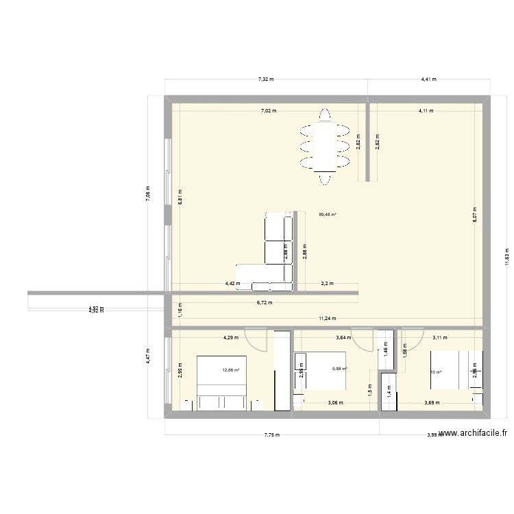 MAII. Plan de 4 pièces et 122 m2