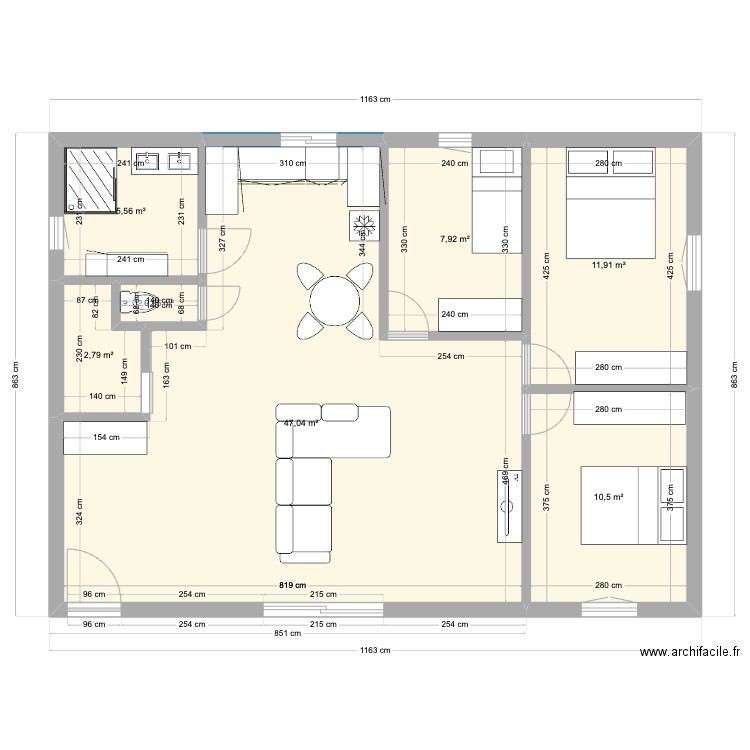 Durfort House. Plan de 7 pièces et 87 m2