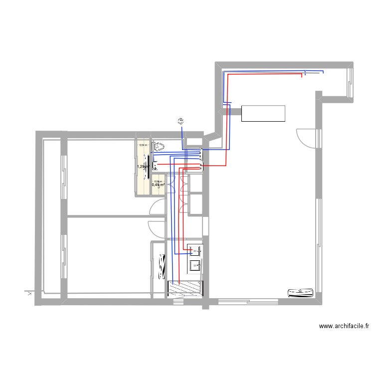 le clemenceau plomberie. Plan de 2 pièces et 2 m2